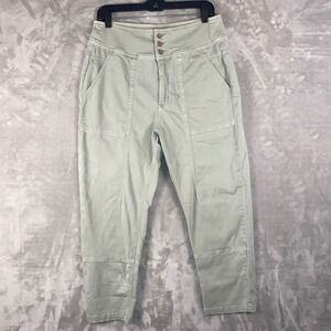Anthropologie Cropped Utility Pants Olive Green High Waist Button Fly Sz 10‎